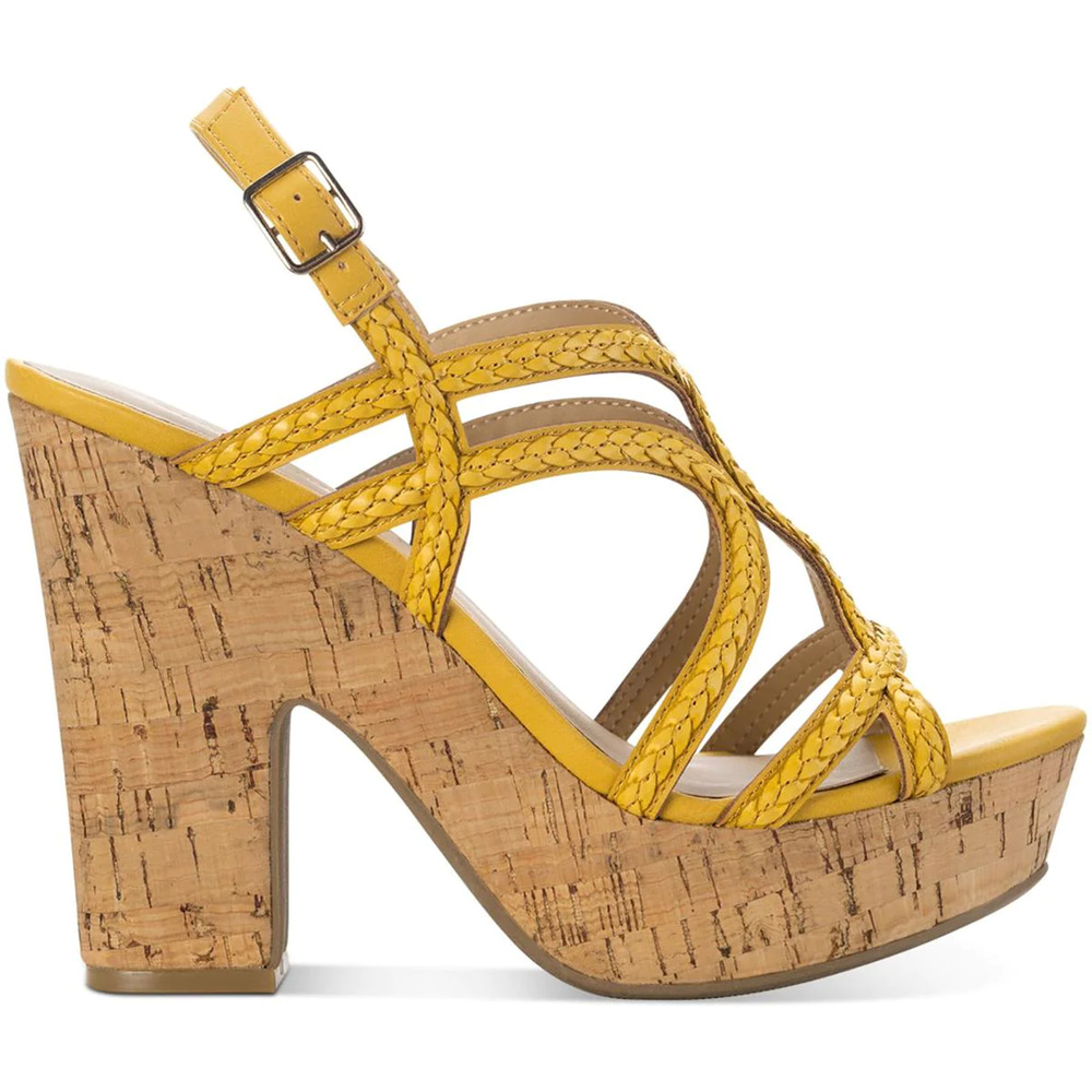 Sun + Stone Women Yellow Nadiya Cork Pumps Platform Strappy Sandals Size 9.5M - Picture 2 of 6